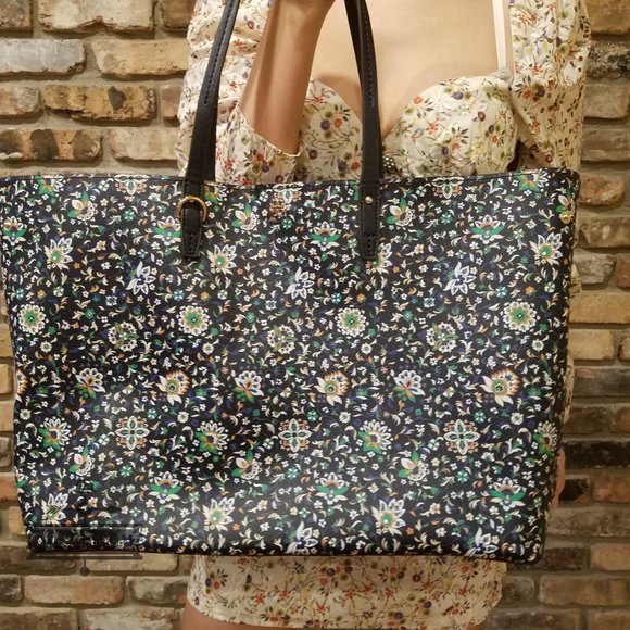 Tory Burch Kerrington Square LARGE blue floral bag